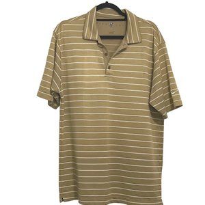 Nike Golf men's size XL tan/white striped 3 button short sleeve polo FLAW